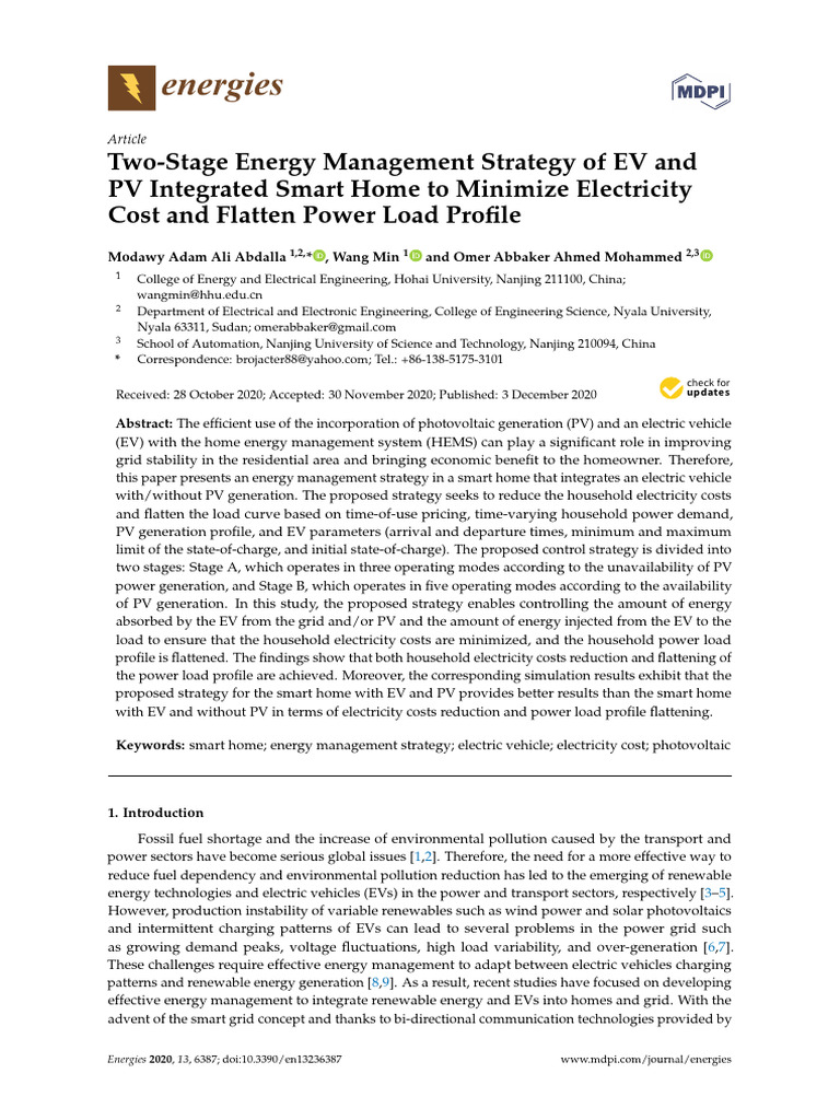 Two-Stage Energy Management Strategy of EV and | PDF | Photovoltaics ...