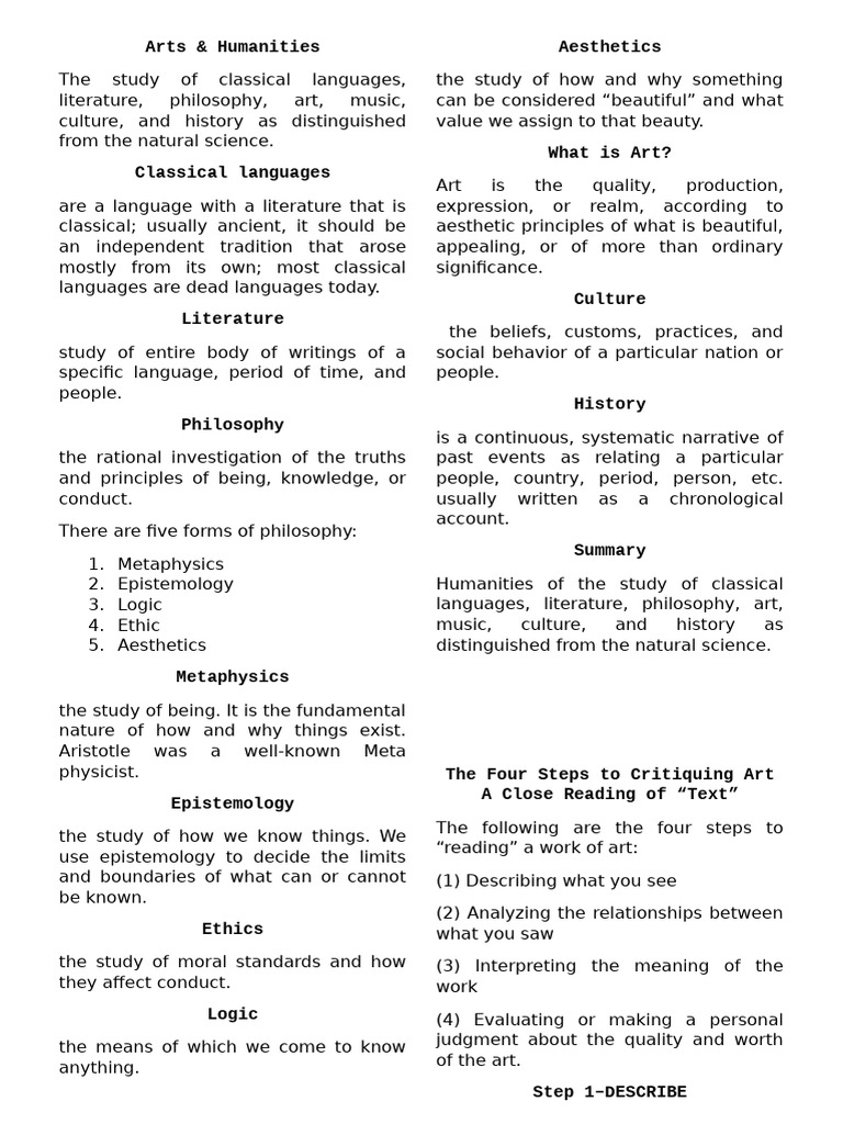 Understanding Arts & Humanities Concepts | PDF