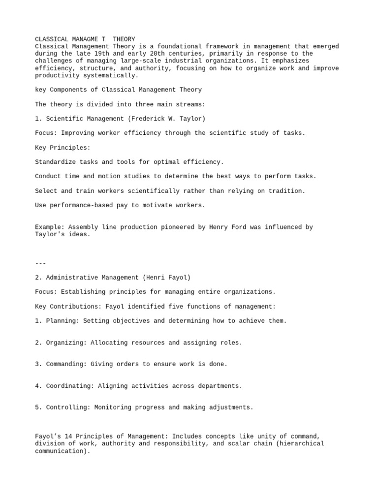 Classical Scientific Managment Theory Pdf Business Economies