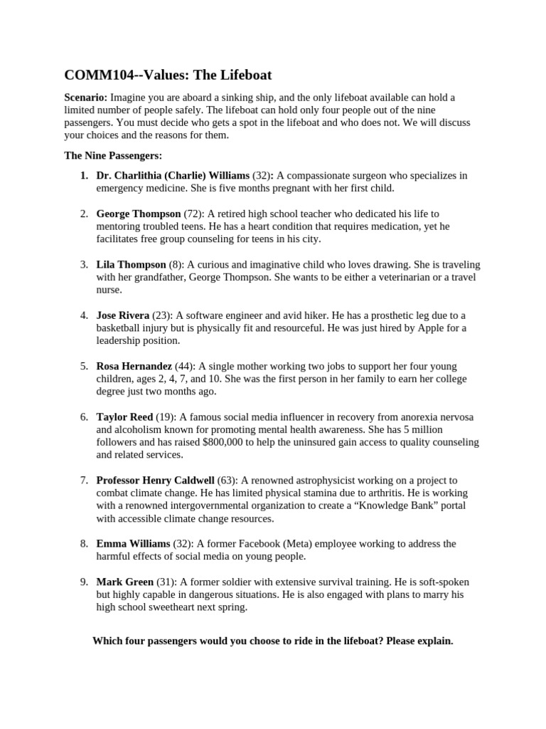 Lifeboat Activity: Decision-Making Scenario | PDF