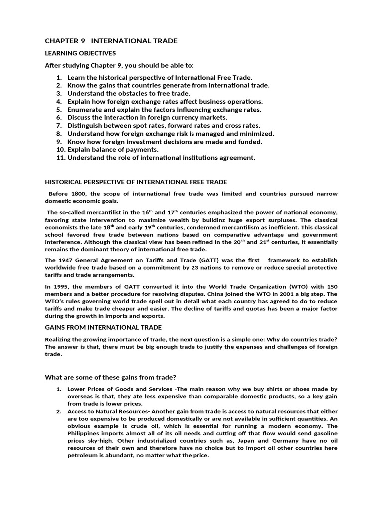 Chapter 9: International Trade Insights | PDF | Balance Of Payments ...