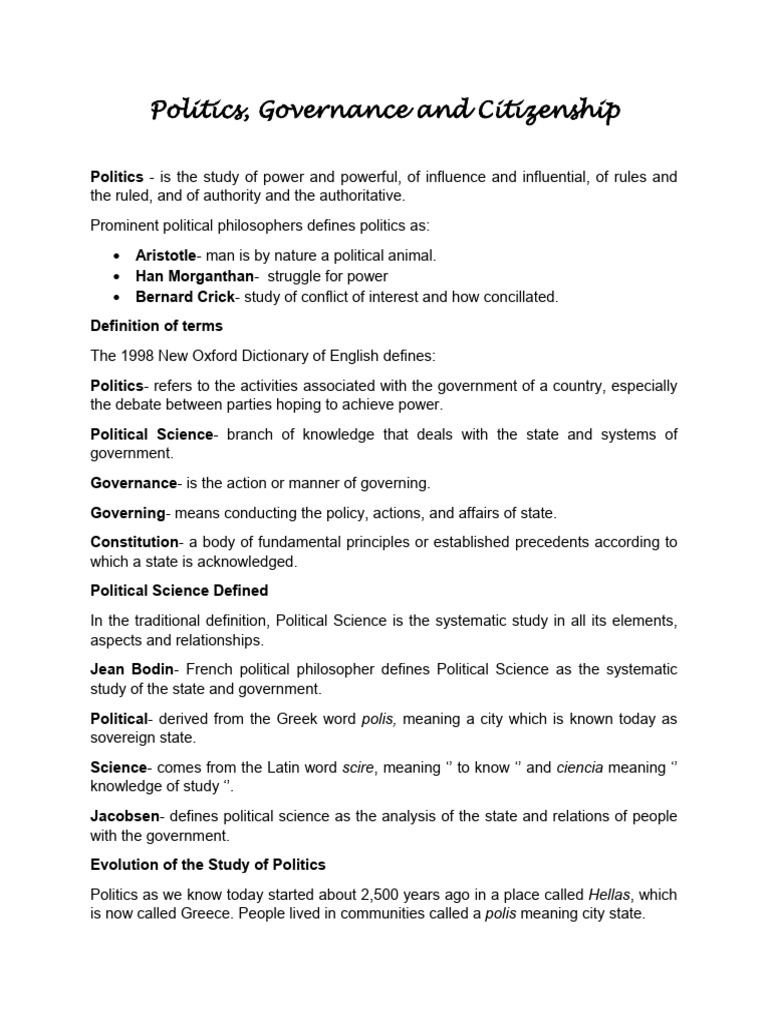 Politics Governance and Citizenships REVIEWER | PDF | Science ...