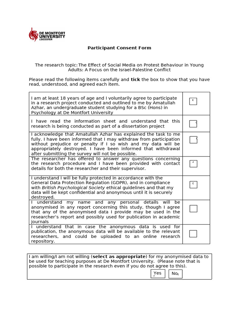 Consent Form for Social Media Research | PDF