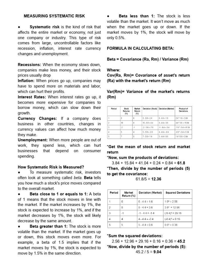 MEASURING SYSTEMATIC RISK - Notes | PDF | Beta (Finance) | Stocks