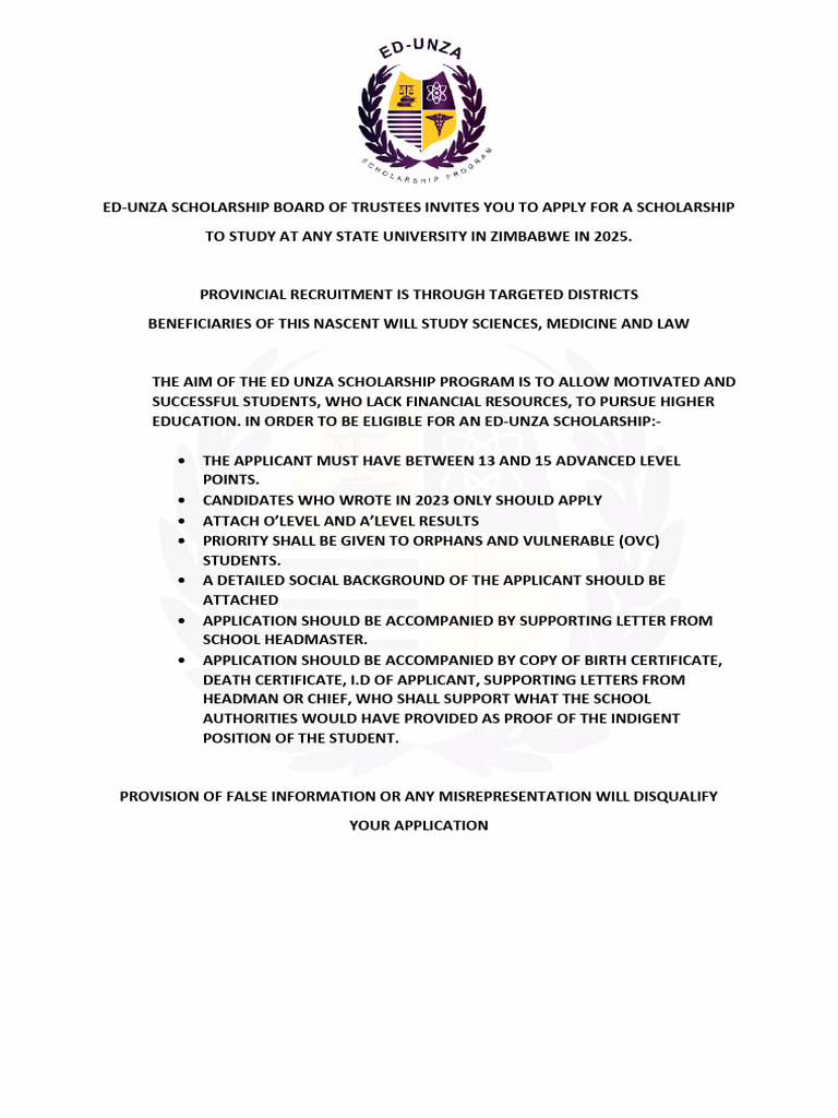 Ed-UNZA Scholarship Application 2025 | PDF