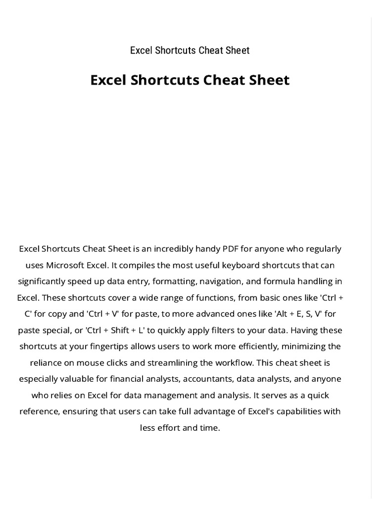 Essential Excel Shortcuts Guide | PDF