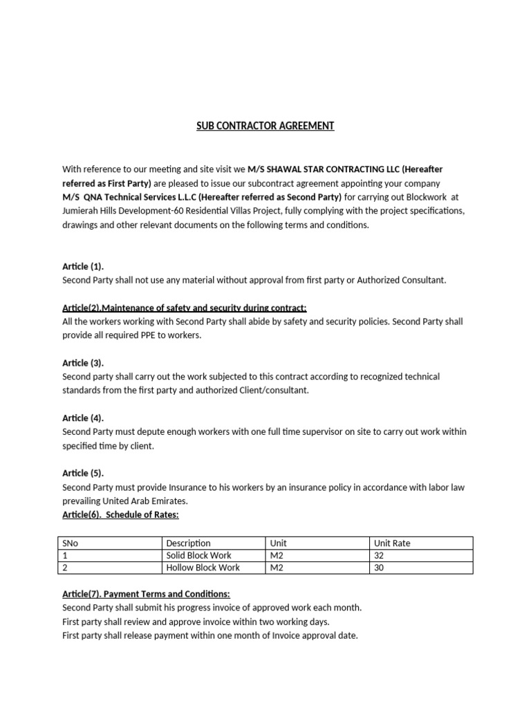 BLOCK WORK Agreement Mamoona | PDF