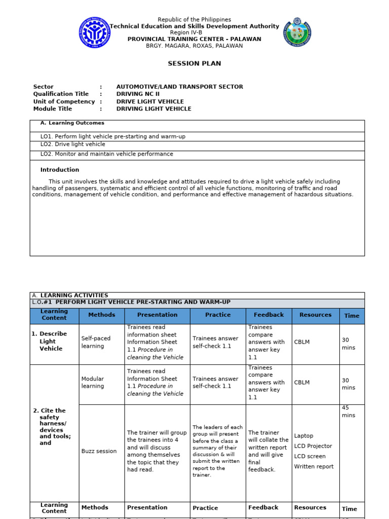 Coc1 Session Plan Carry Out Minor Vehicle Maintenance and Servicing | PDF