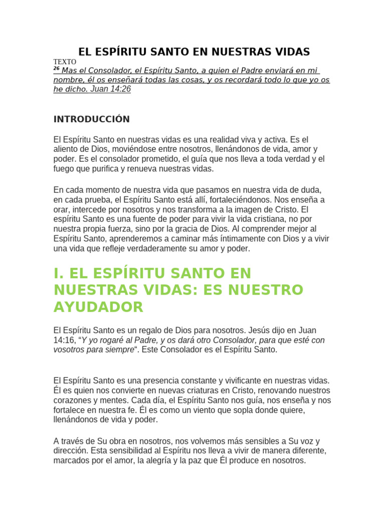 El Espíritu Santo en Nuestras Vidas (Rios) | PDF | espíritu Santo | Oración