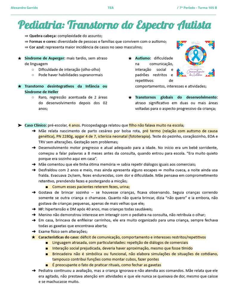 Transtorno do Espectro Autista em Pediatria | PDF | Espectro do autismo ...