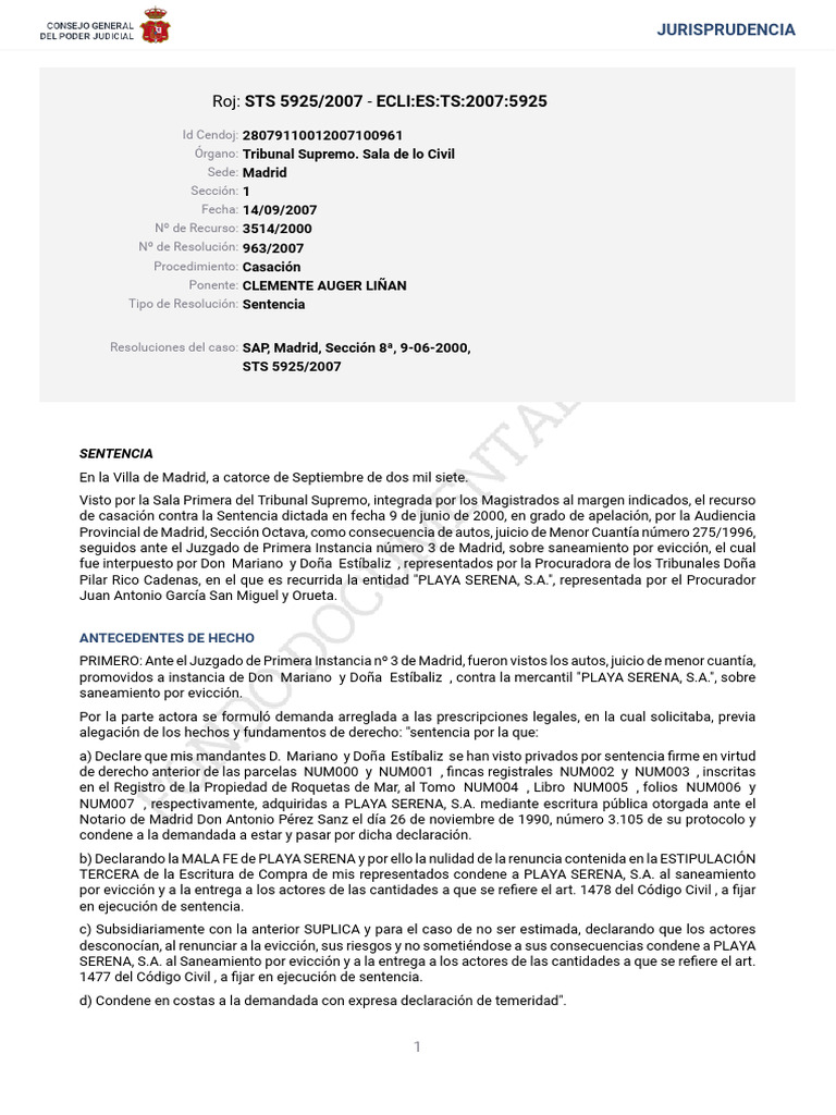 Sts Costas Subsidiaria | PDF | Caso de ley | Sentencia (ley)