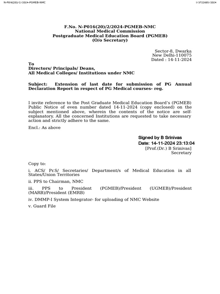 PG Medical Courses Submission Deadline Extension | PDF