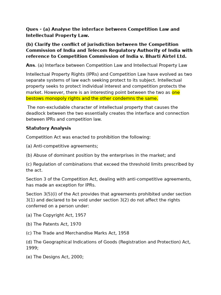Competition Law vs. Intellectual Property Law | PDF | Competition Law ...