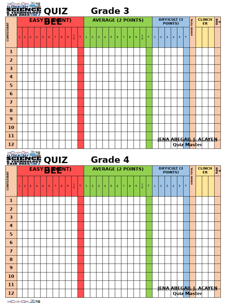 Quiz Bee Score Sheet Overview | PDF