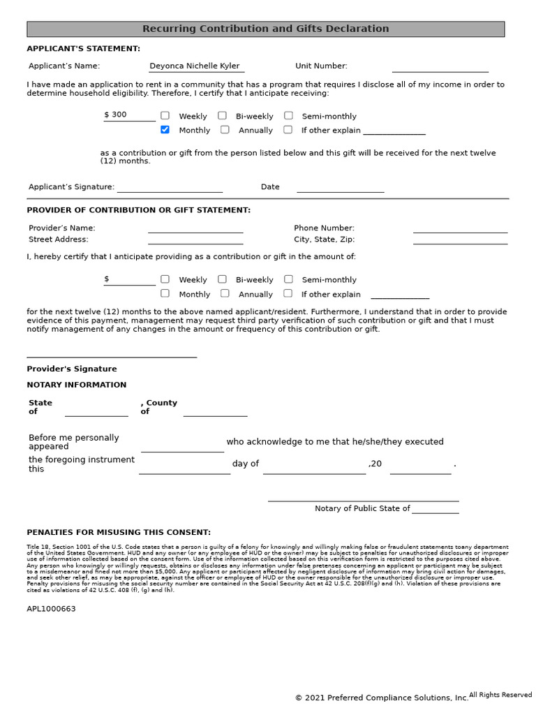 Recurring Contribution and Gifts Declaration | PDF | Common Law | Justice