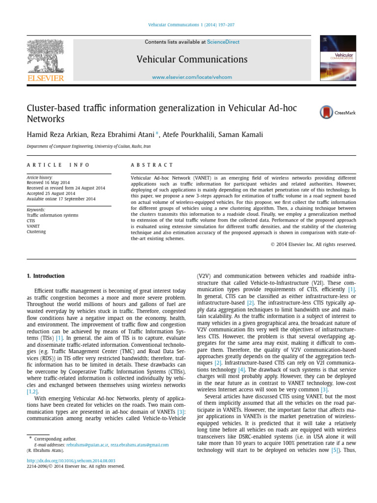 Cluster-Based Traffic Estimation in VANET | PDF | Wireless Ad Hoc ...