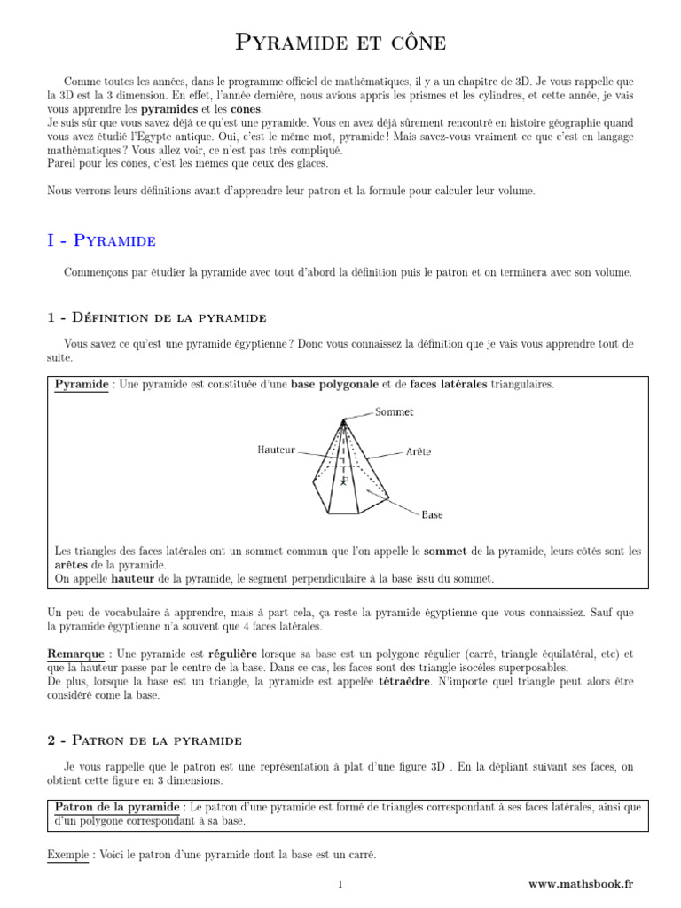 Pyramides et Cônes : Définitions et Volumes | PDF | Zone | Triangle
