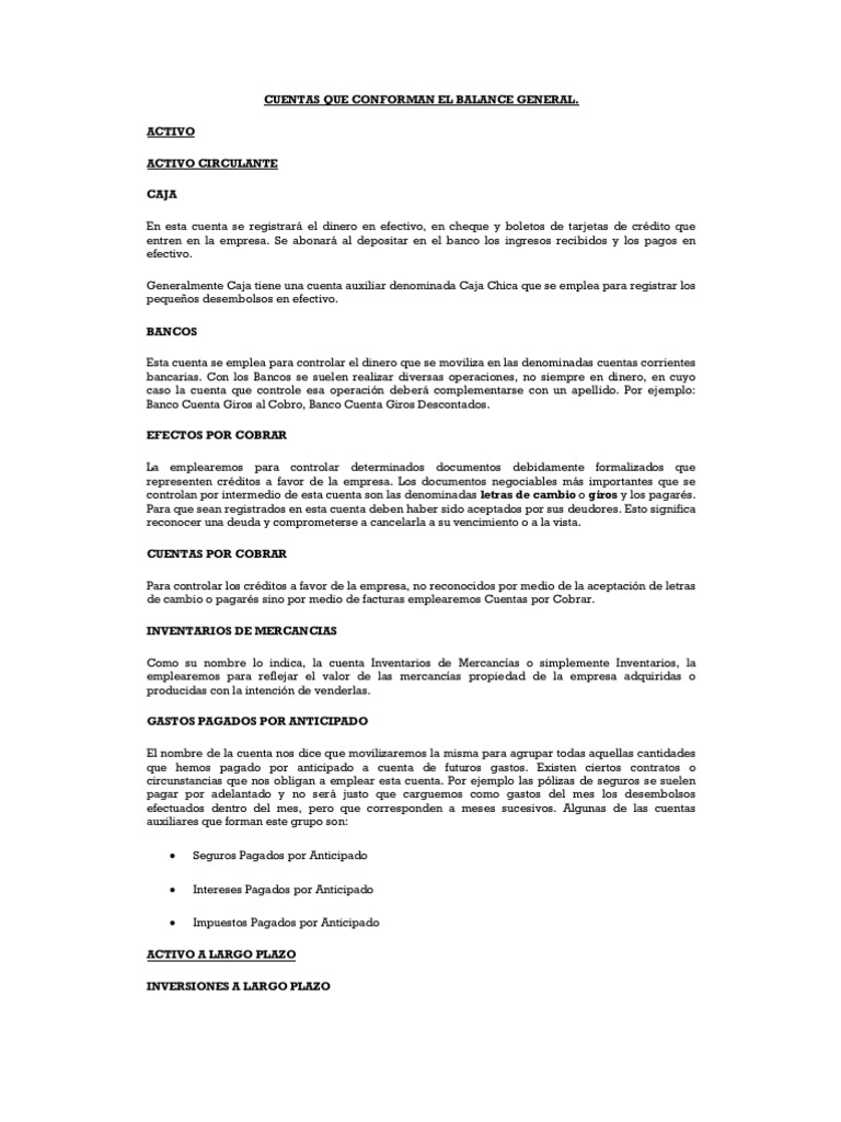 Cuentas del Balance General | PDF | Bancos | Hipoteca Comercial