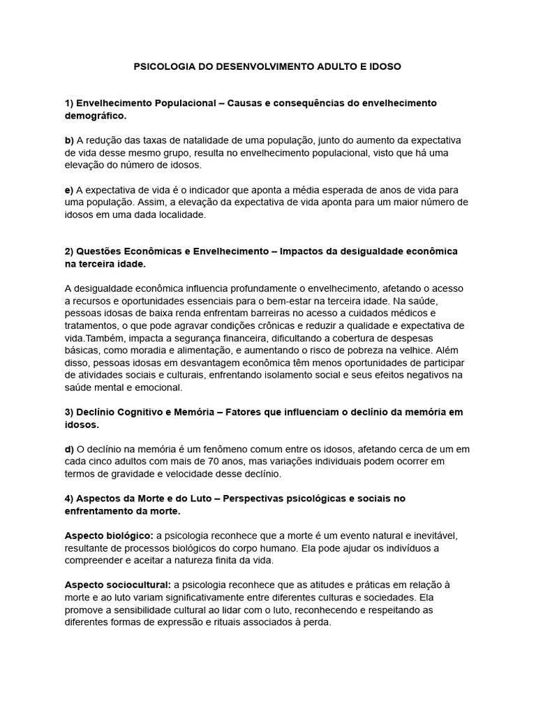 Psicologia do Envelhecimento e Bem-Estar | PDF | Envelhecimento ...