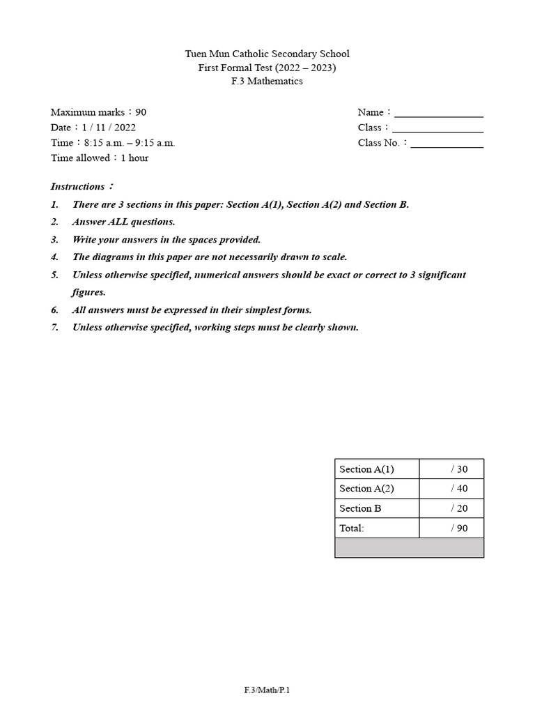 F3math T1 2223 | PDF | Decimal | Mathematics
