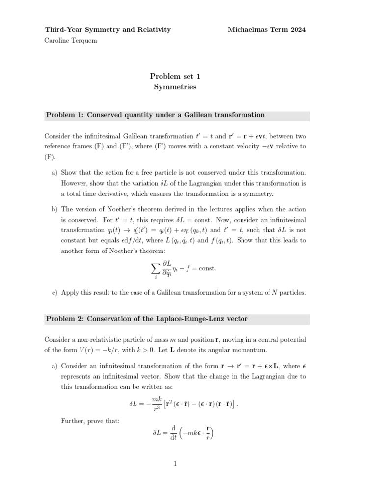 Symmetry and Conservation in Physics | PDF | Noether's Theorem ...
