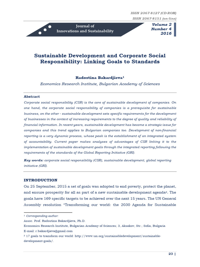 CSR and Sustainable Development Goals | PDF | Corporate Social ...