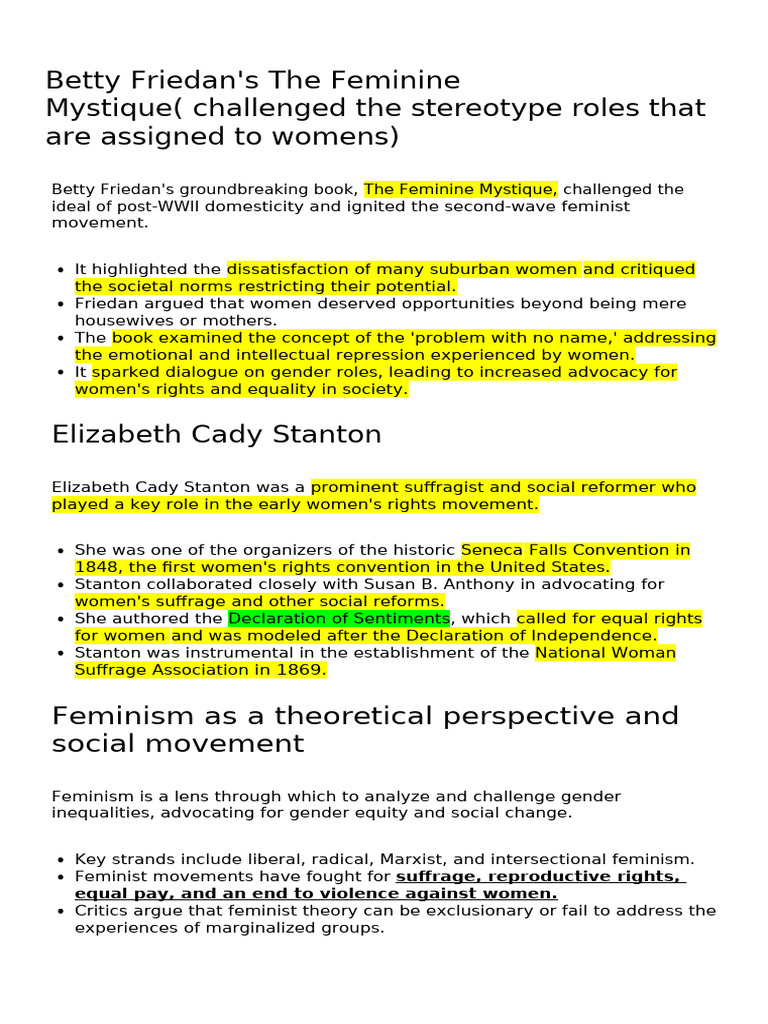 Overview of Feminism and Key Figures | PDF | Gender Studies | Feminism
