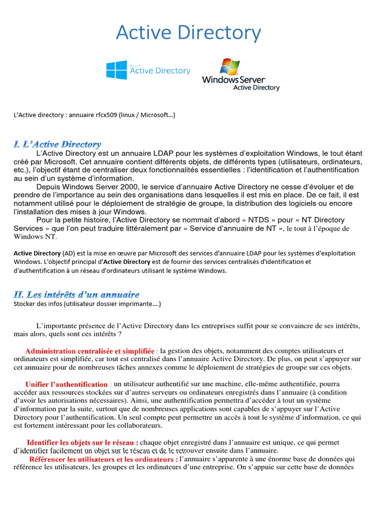 Introduction à Active Directory et ses fonctions | PDF | Active ...