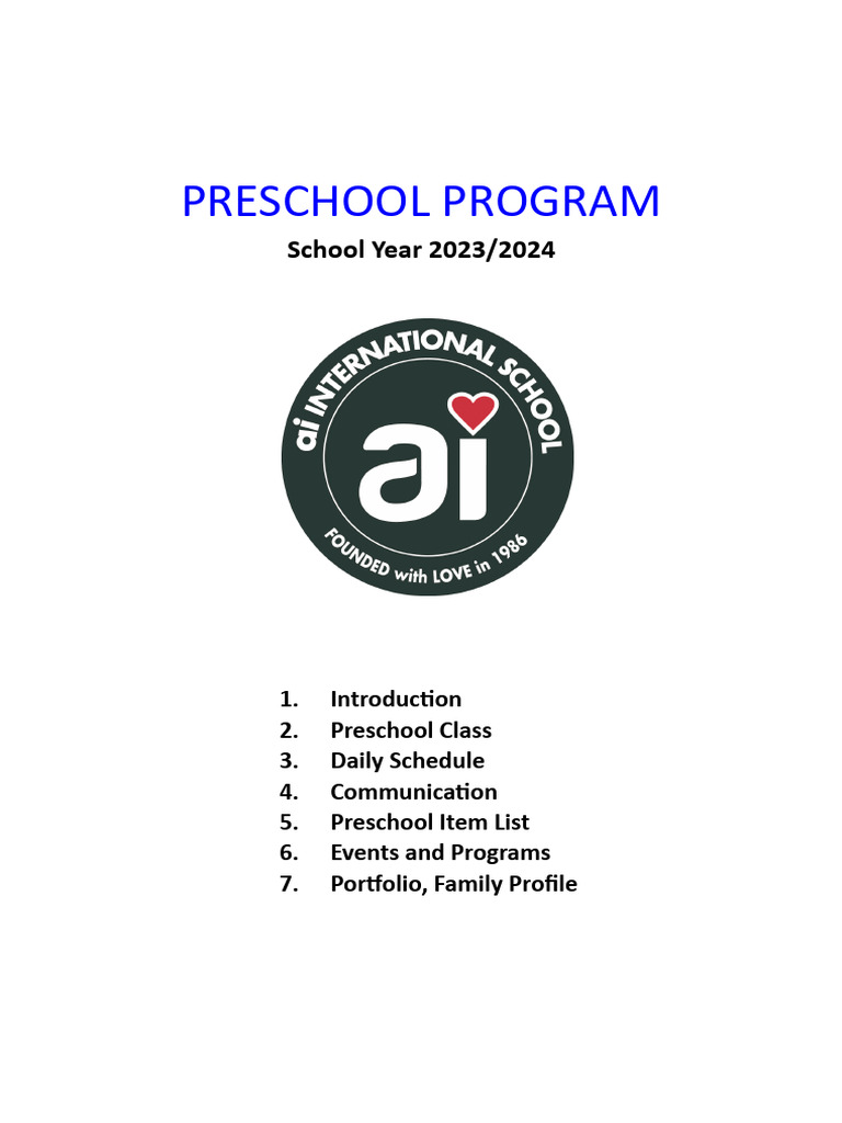 Preschool Program Overview 2023-2024 | PDF | Preschool