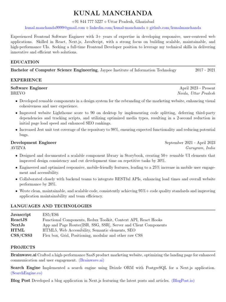 Kunal Manchanda CV | PDF | Software Development | Computing