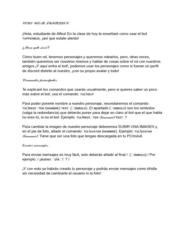 Usando el bot Tupperbox en Discord | PDF