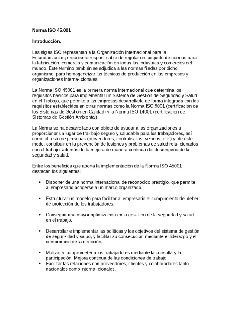 Norma ISO 45001: Gestión de Seguridad y Salud | PDF | Business ...