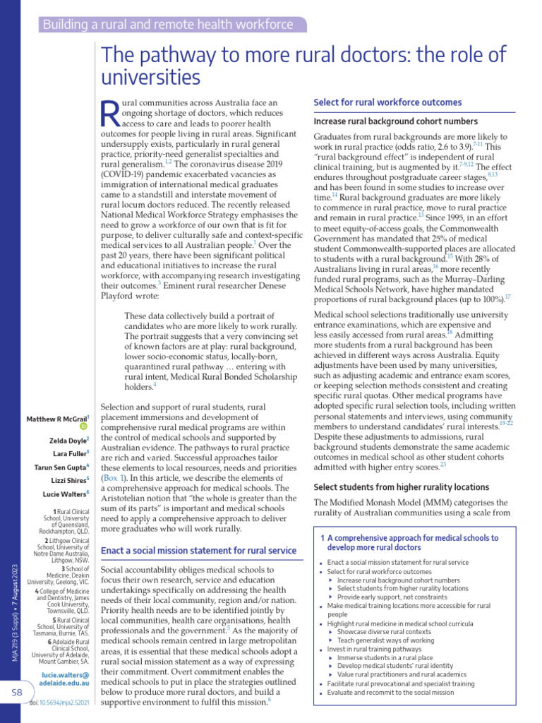 The Pathway To More Rural Doctors: The Role of Universities: Building A ...