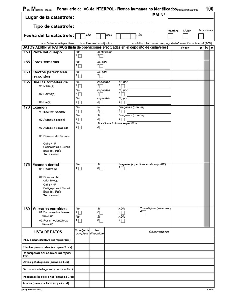Formulario IVC INTERPOL: Restos Humanos | PDF | Ropa | Color
