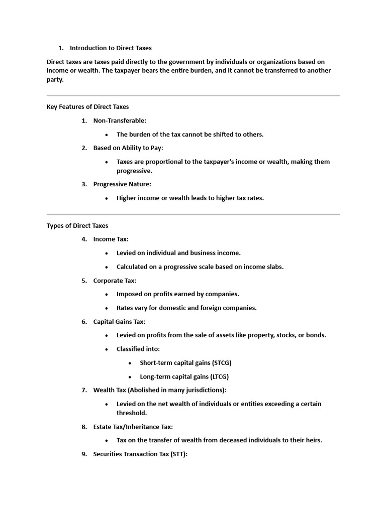 Overview of Direct Taxes Explained | PDF