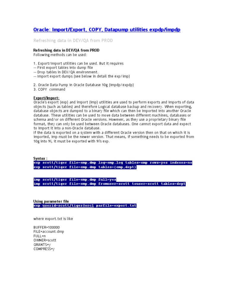 Export&Import Utilities Oracle | PDF | Oracle Database | Data ...
