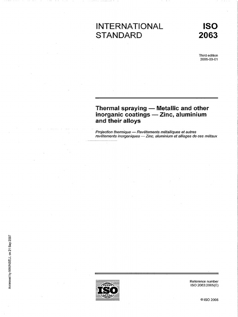 ISO - 2063 Thermal Spraying Zinc-Aluminium | PDF