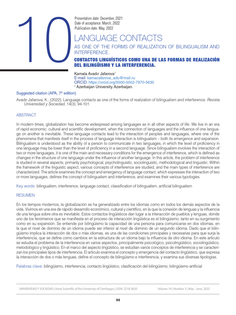 Language Contacts and Bilingualism Insights | PDF | Multilingualism ...