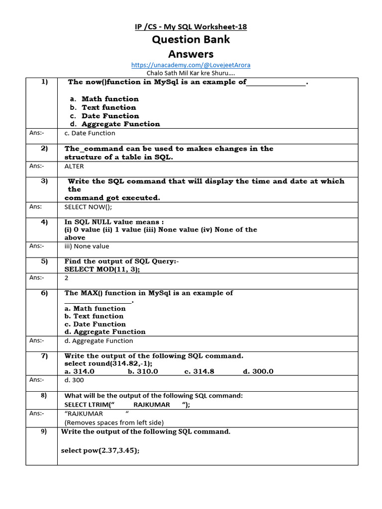 MySQL Functions and Commands Quiz | PDF | Sql | Data Management
