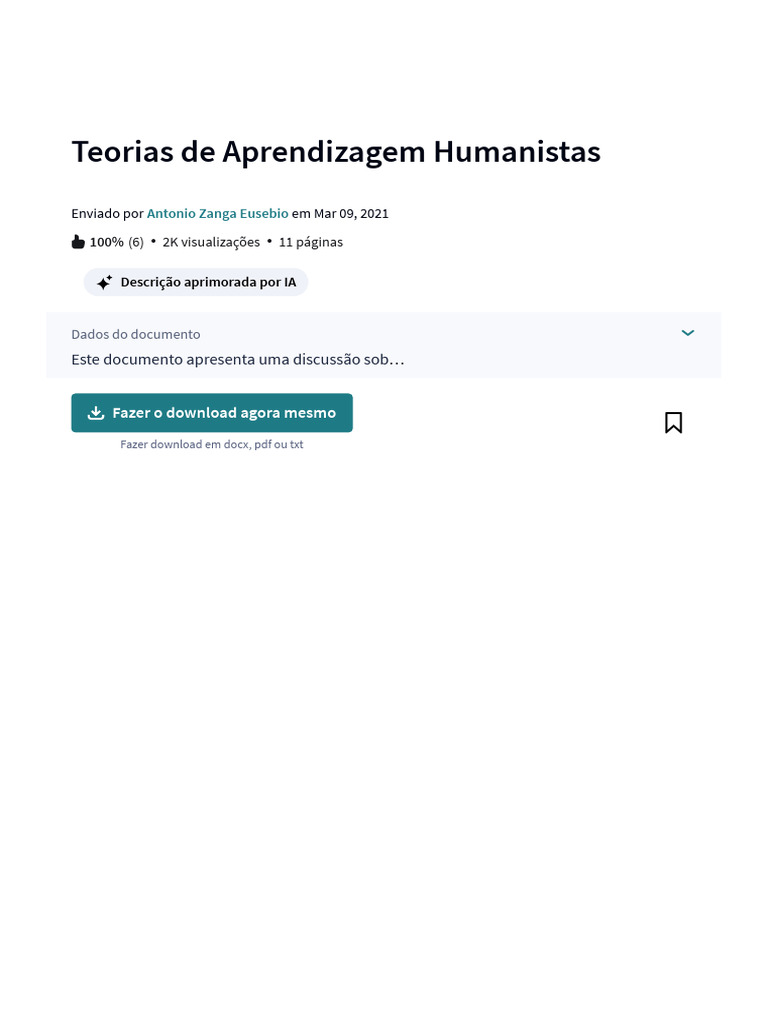Teorias de Aprendizagem Humanistas - PDF - Humano - Aprendizado | PDF