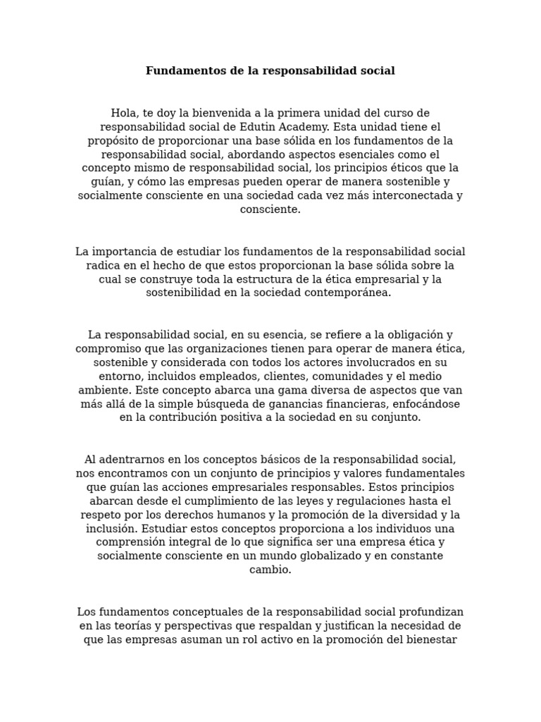 Fundamentos de La Responsabilidad Social | PDF | Sustentabilidad | Business