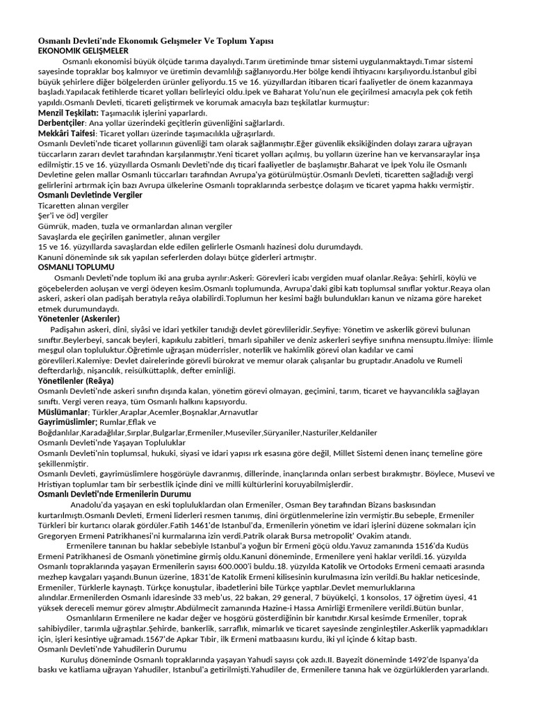 Osmanlı Devleti Toplum Yapısı | PDF