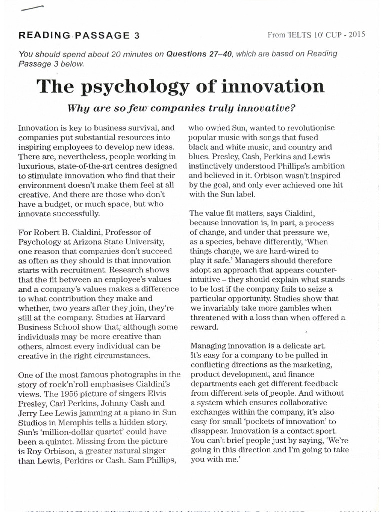 The Psychology of Innovation Reading | PDF