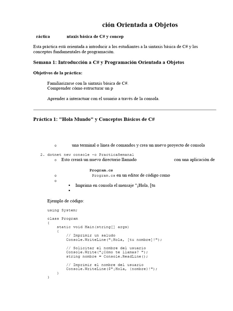 Introducción a C# y POO en Práctica | PDF | C Sharp (lenguaje de ...