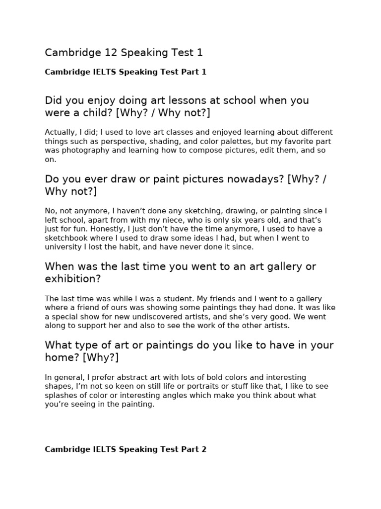 Cambridge 12 Speaking Test Insights | PDF