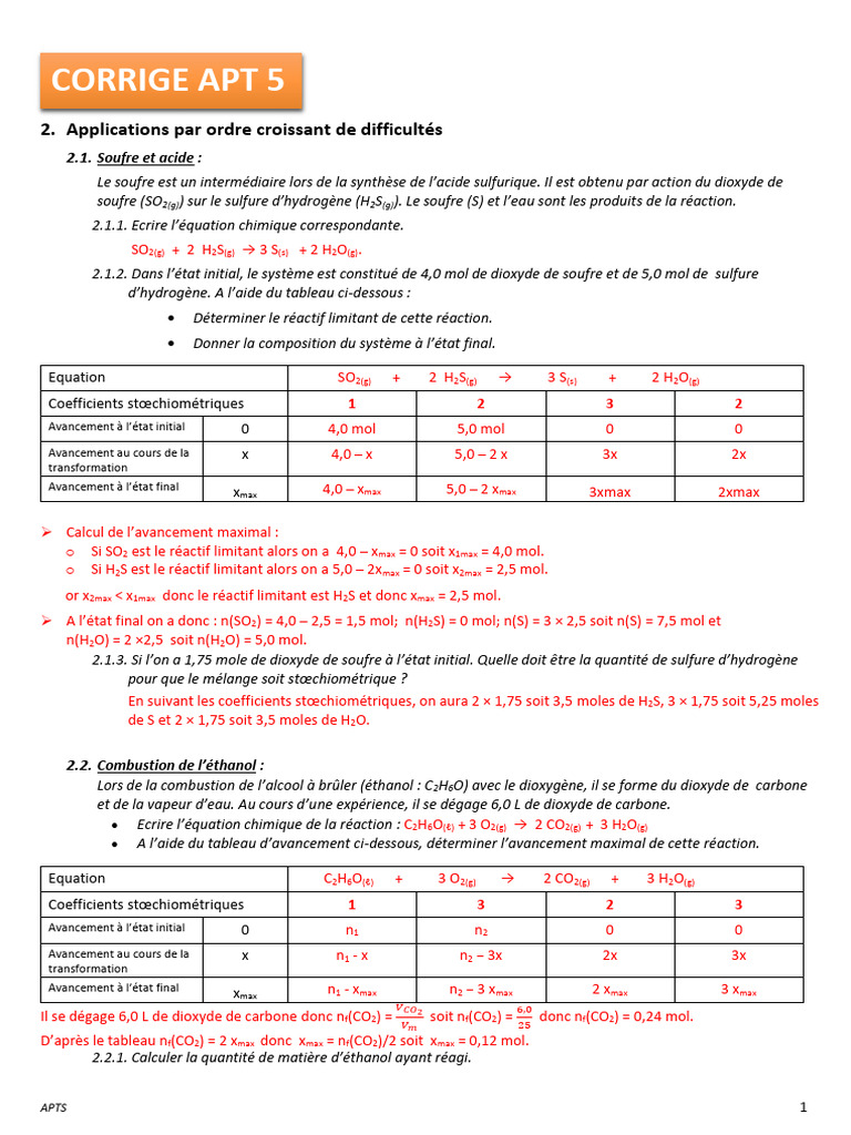 Réactions chimiques et calculs stœchiométriques | PDF | Éléments ...