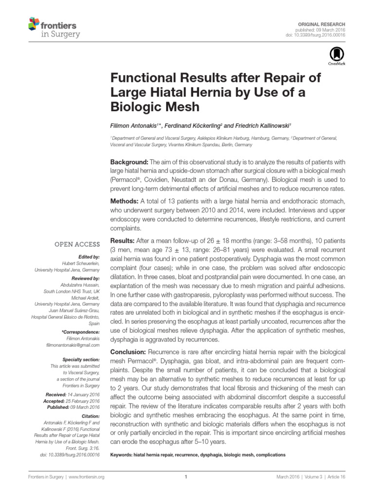 Antonakis, Mesh, 2016 | PDF | Gastroesophageal Reflux Disease | Surgery