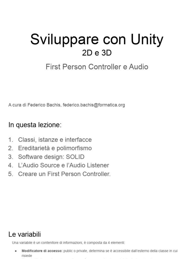 2 - Unity 3D e 2D, First Person Controller e Audio | PDF