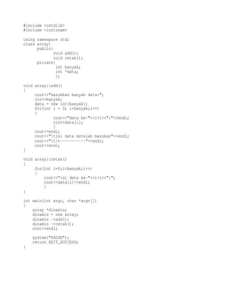 Program Array Dinamis Menggunakan C++ | PDF | Komputer