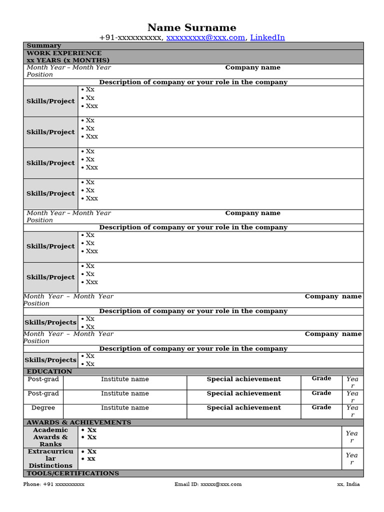 Standard Powerful Resume Template - 1
